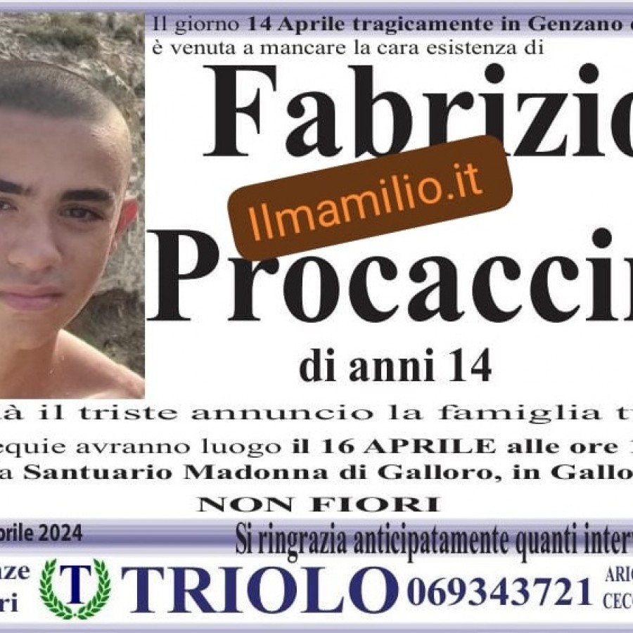 Ariccia | Domani a Galloro i funerali di Fabrizio Procaccini, il 14enne caduto in un dirupo 