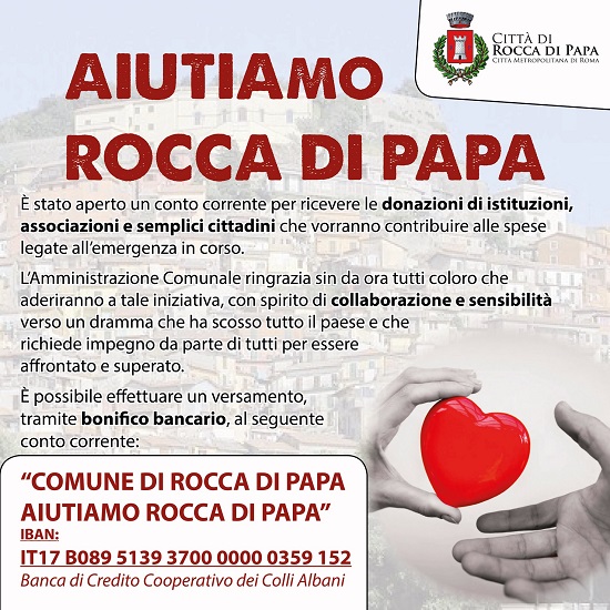 Il Comune Di Rocca Di Papa Apre Alle Donazioni Per Le Spese