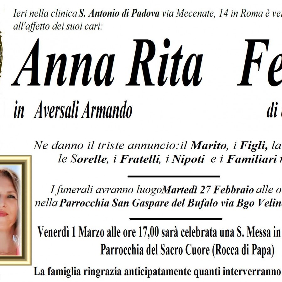 Rocca di Papa piange la scomparsa di Anna Rita Ferri, aveva 62 anni